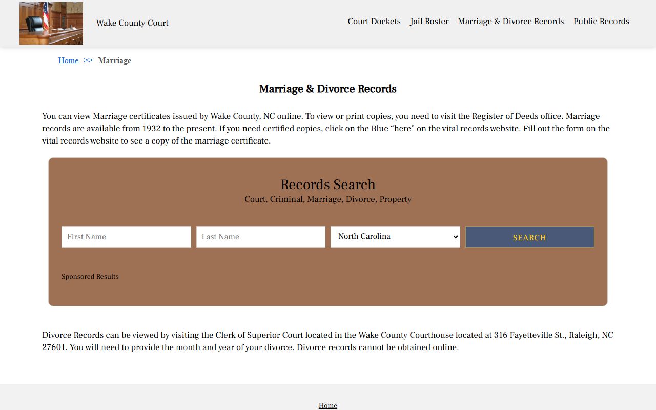Raleigh marriage license Wake County records page