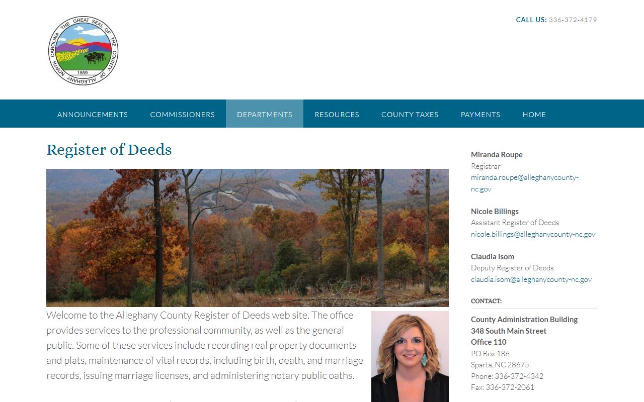 Alleghany County Register of Deeds website for marriage license services