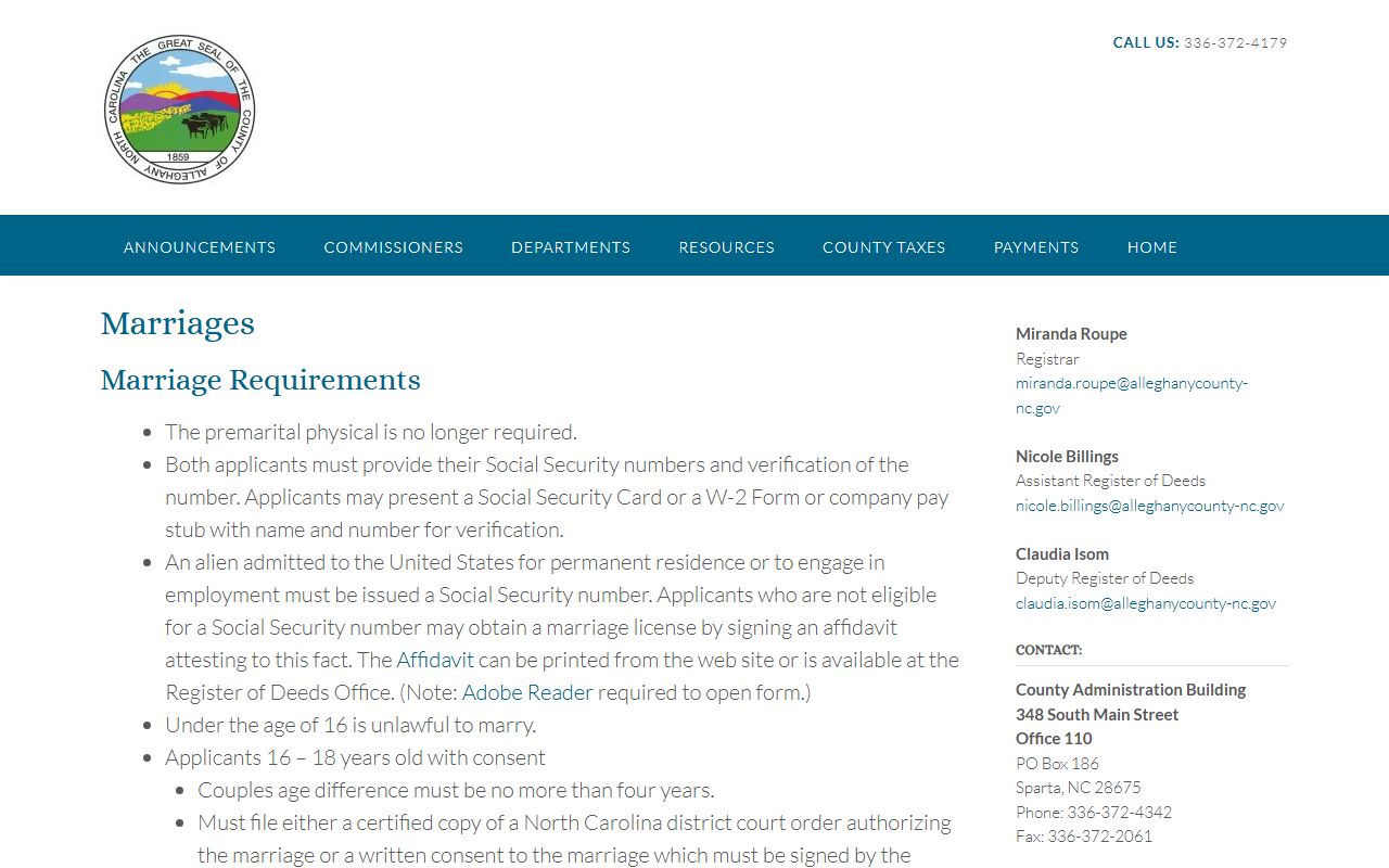 Alleghany County marriage license requirements and application details