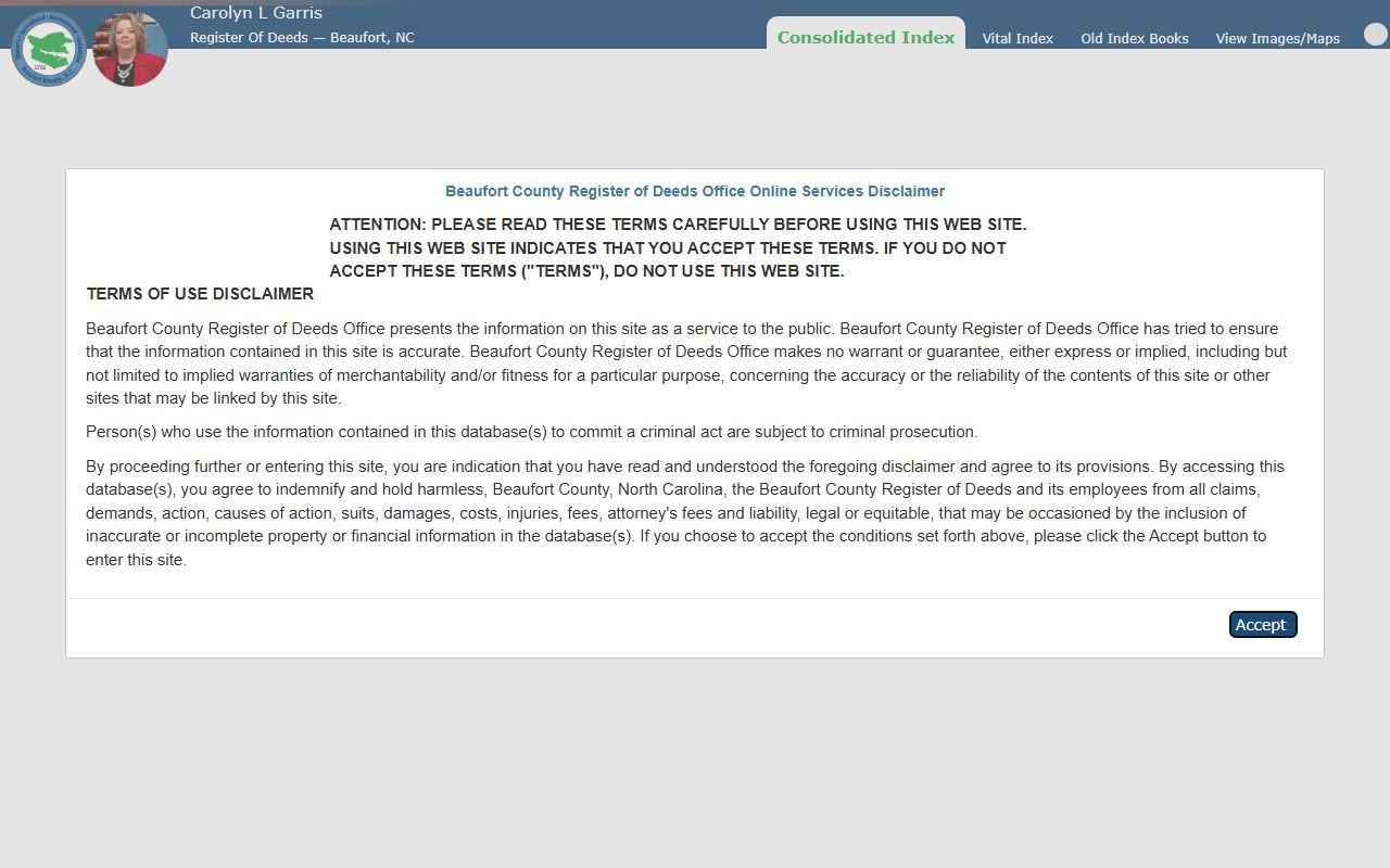 Beaufort County online records search portal for marriage license indexes