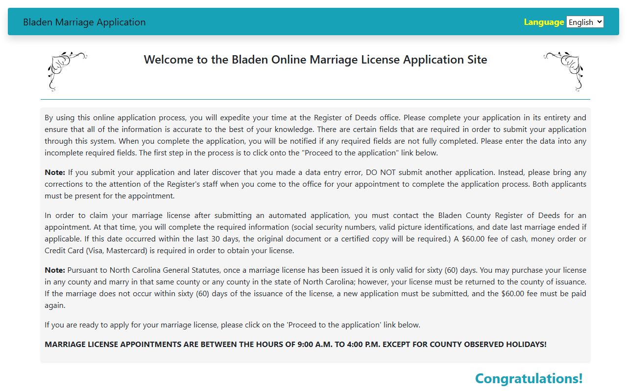 Bladen County online marriage license application system