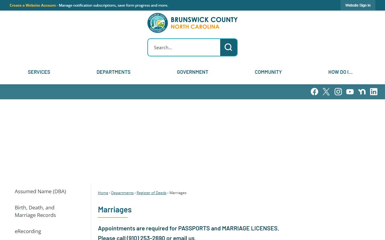 Brunswick County marriage license requirements and application details