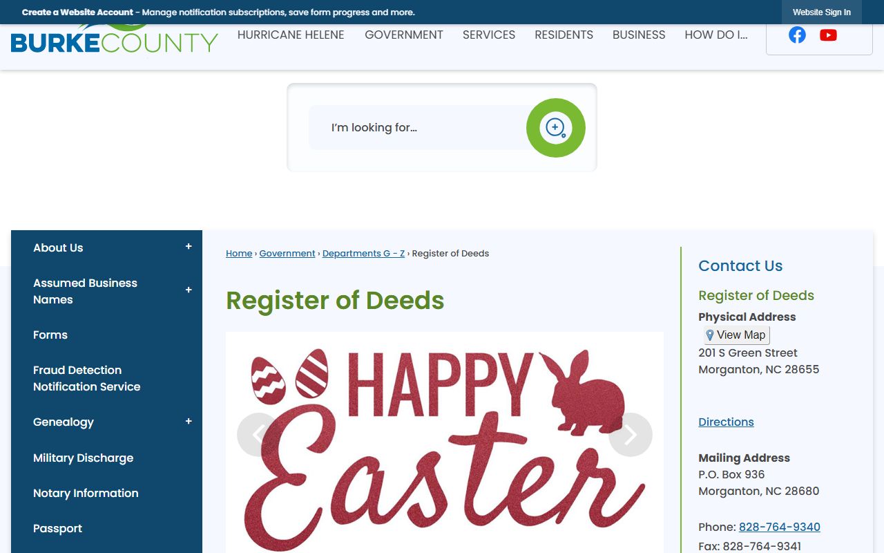Burke County Register of Deeds office page for marriage license services in Morganton