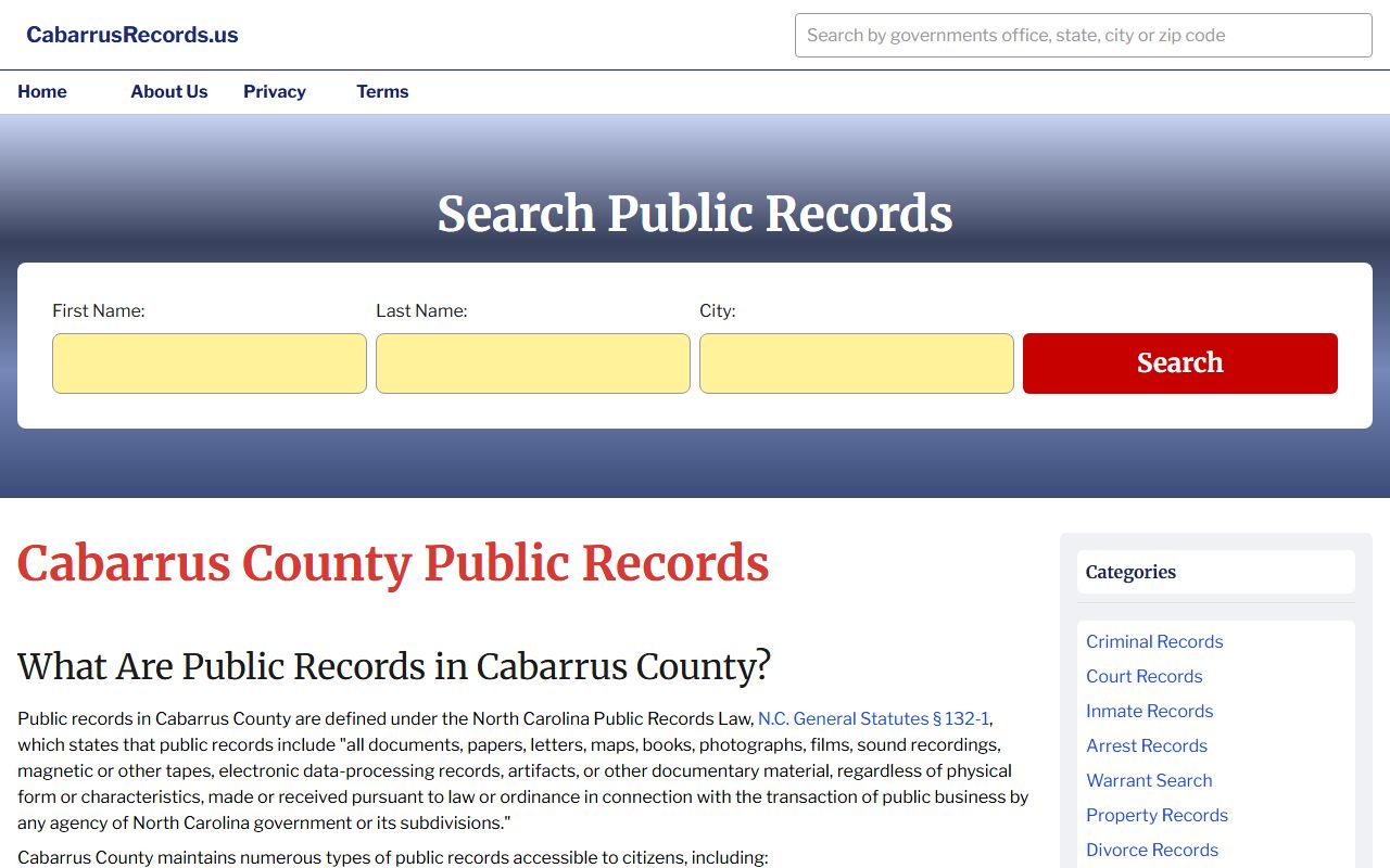 Cabarrus County public records search tool for marriage license and recorded documents