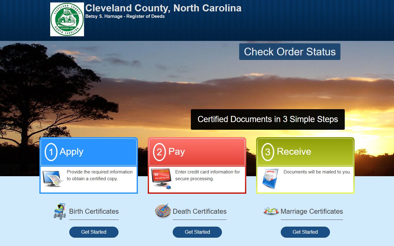 Cleveland County online certificate ordering portal for marriage records