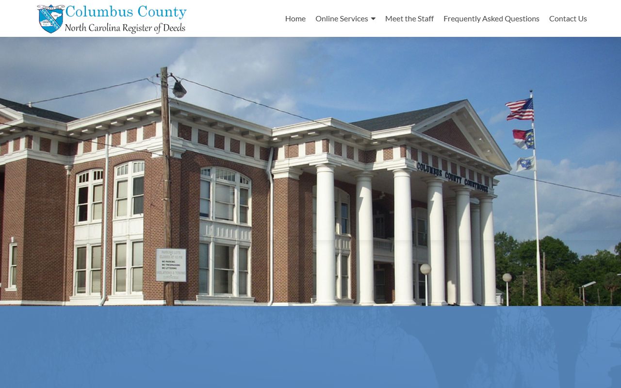 Columbus County Register of Deeds homepage for marriage license records