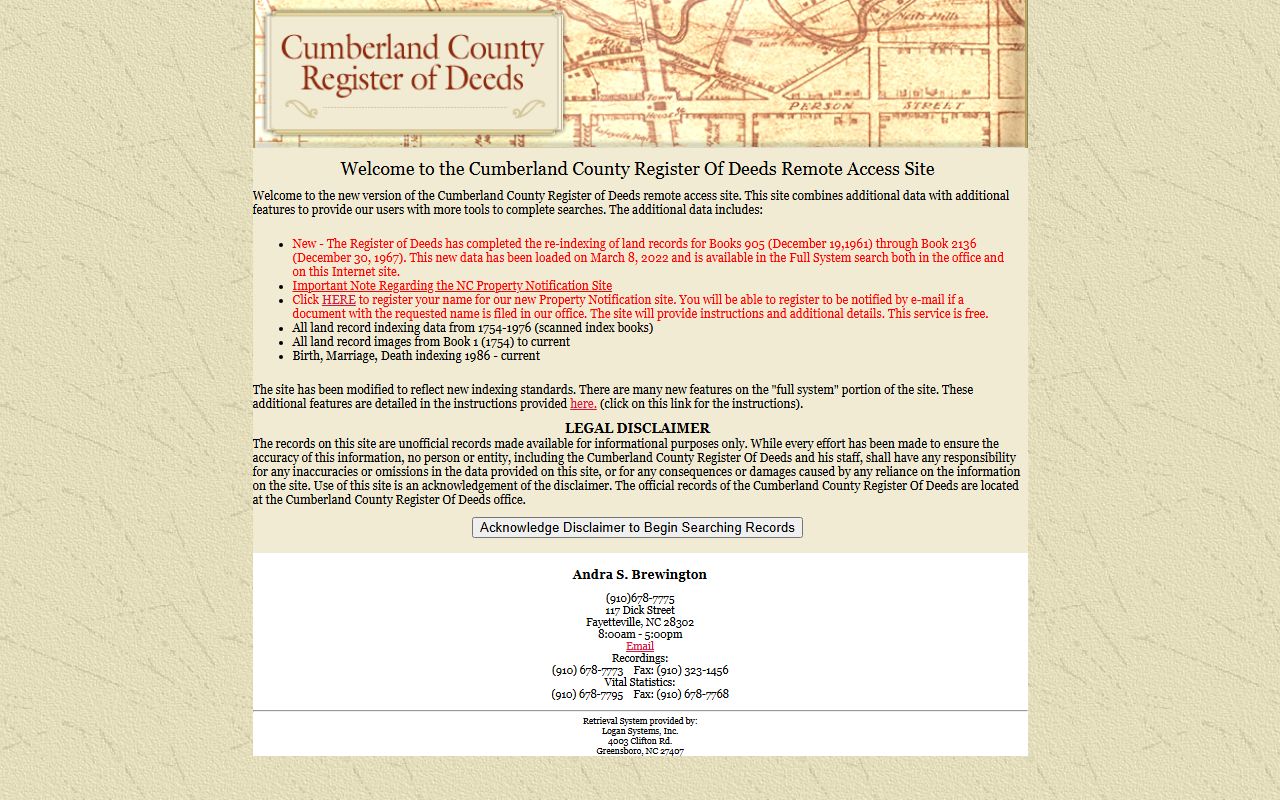 Cumberland County online records search portal for marriage license records