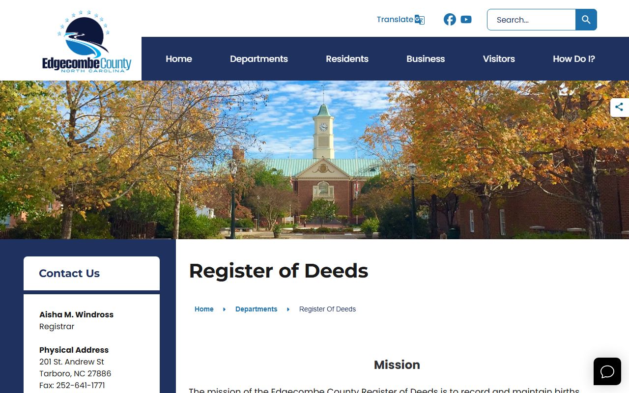 Edgecombe County Register of Deeds page for marriage license records