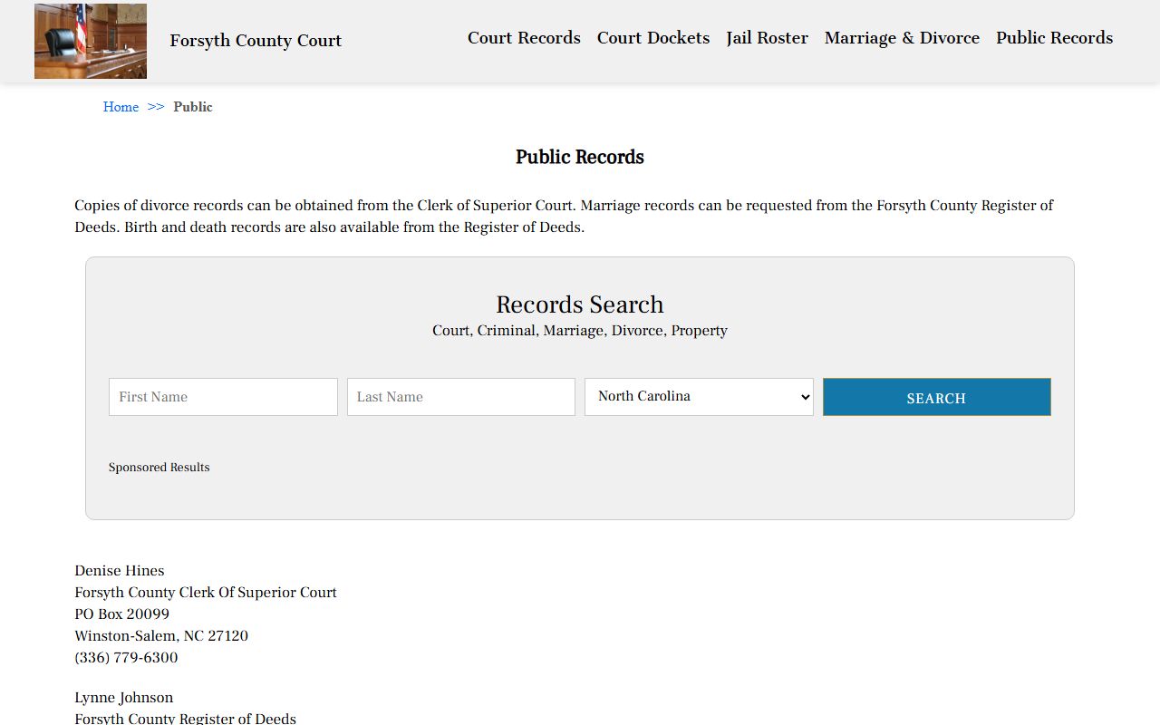 Forsyth County public records information page