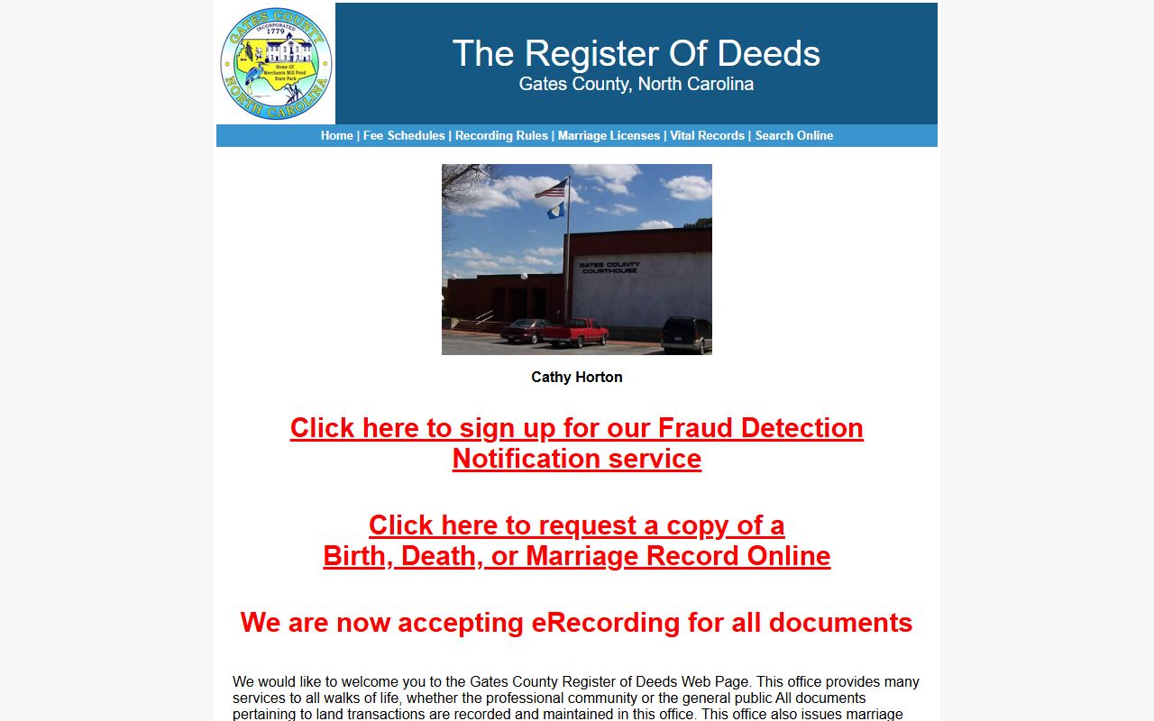 Gates County Register of Deeds online portal for marriage license records