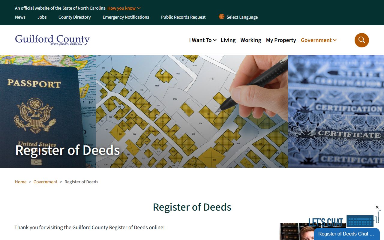 Guilford County Register of Deeds website for marriage license records