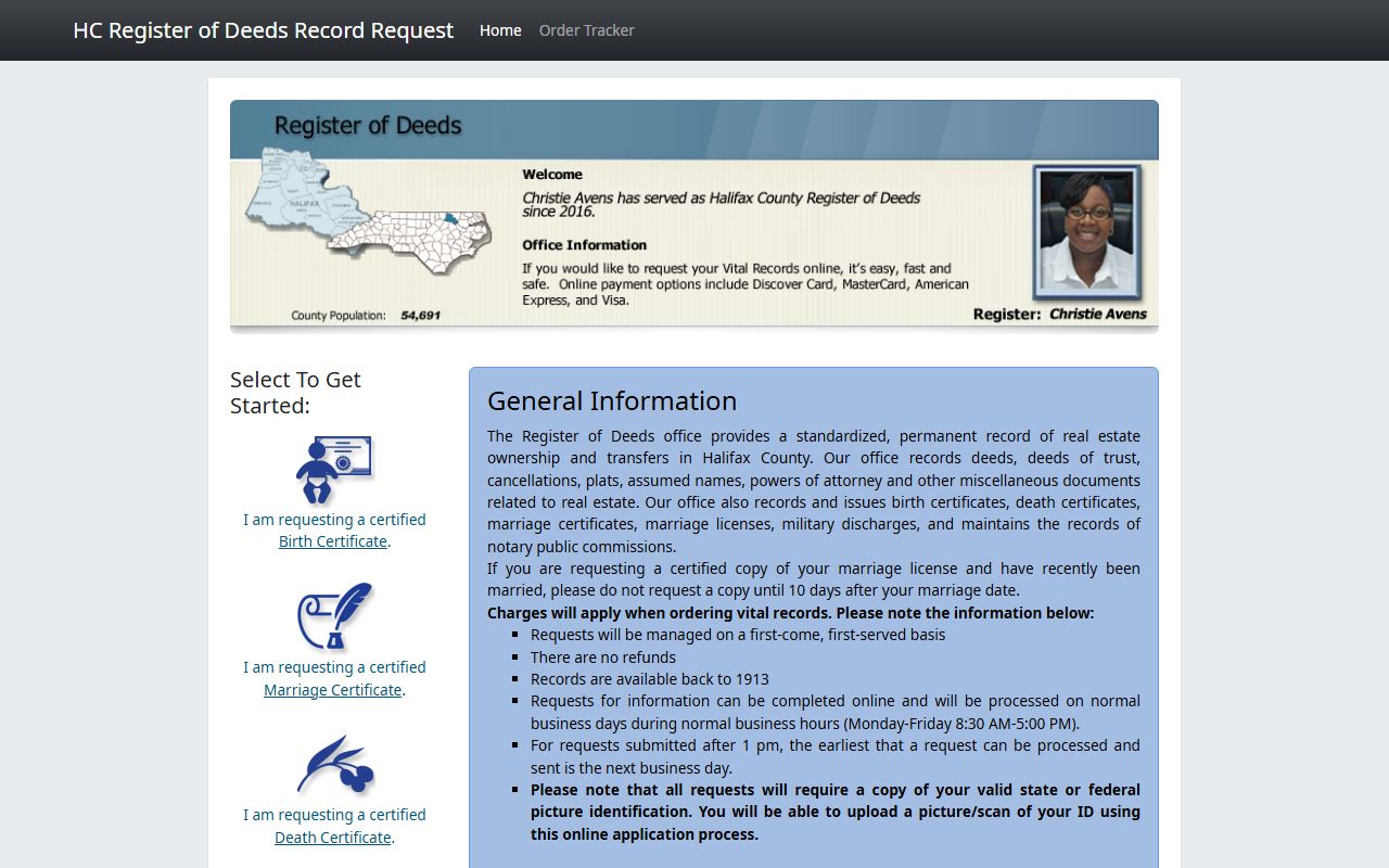 Halifax County online vital records portal for marriage license requests