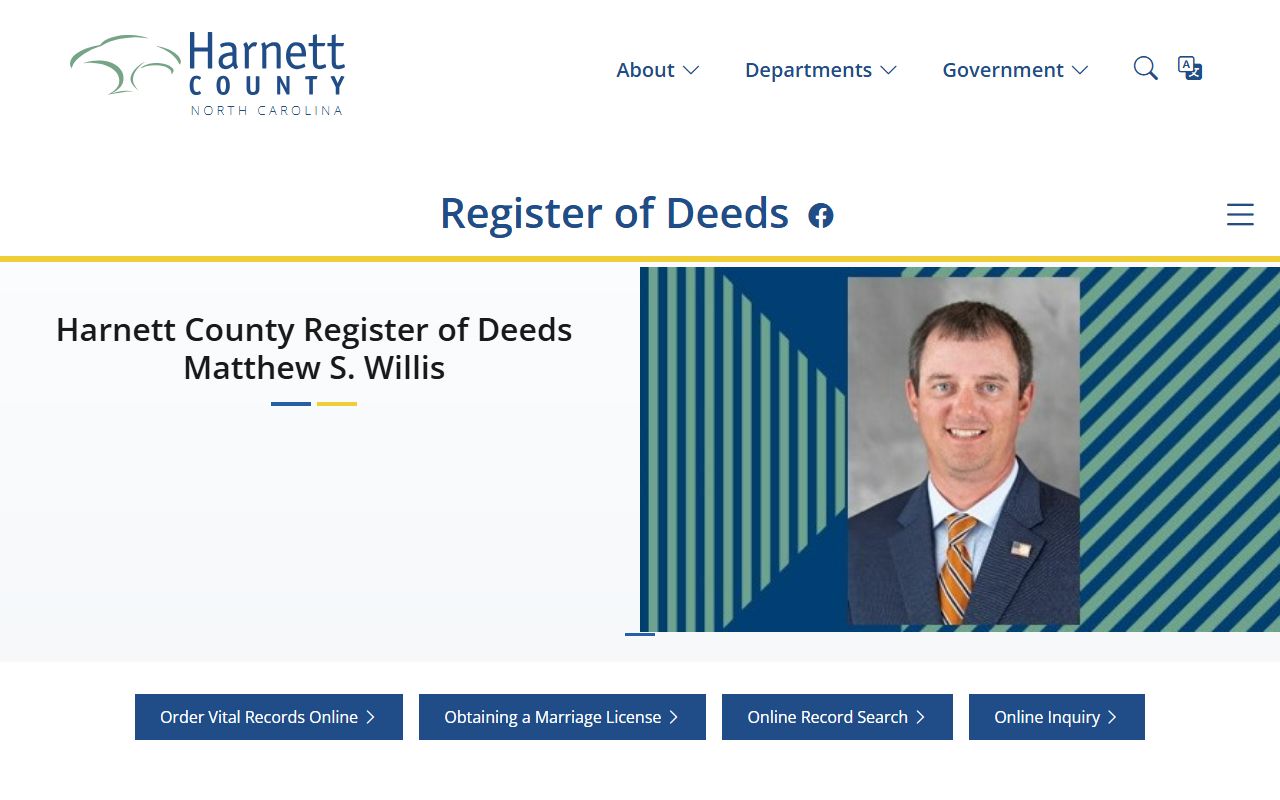 Harnett County Register of Deeds office website for marriage license information