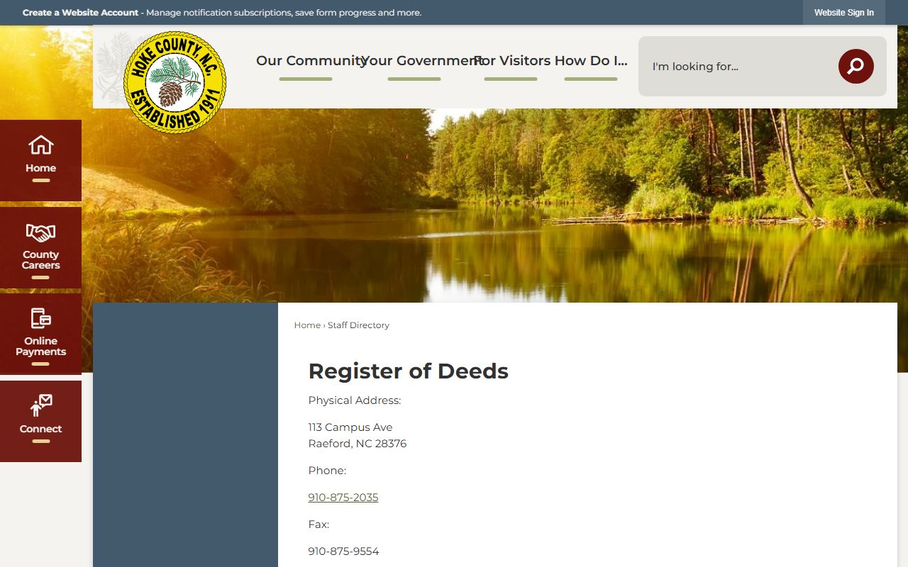 Hoke County Register of Deeds staff directory for marriage license services