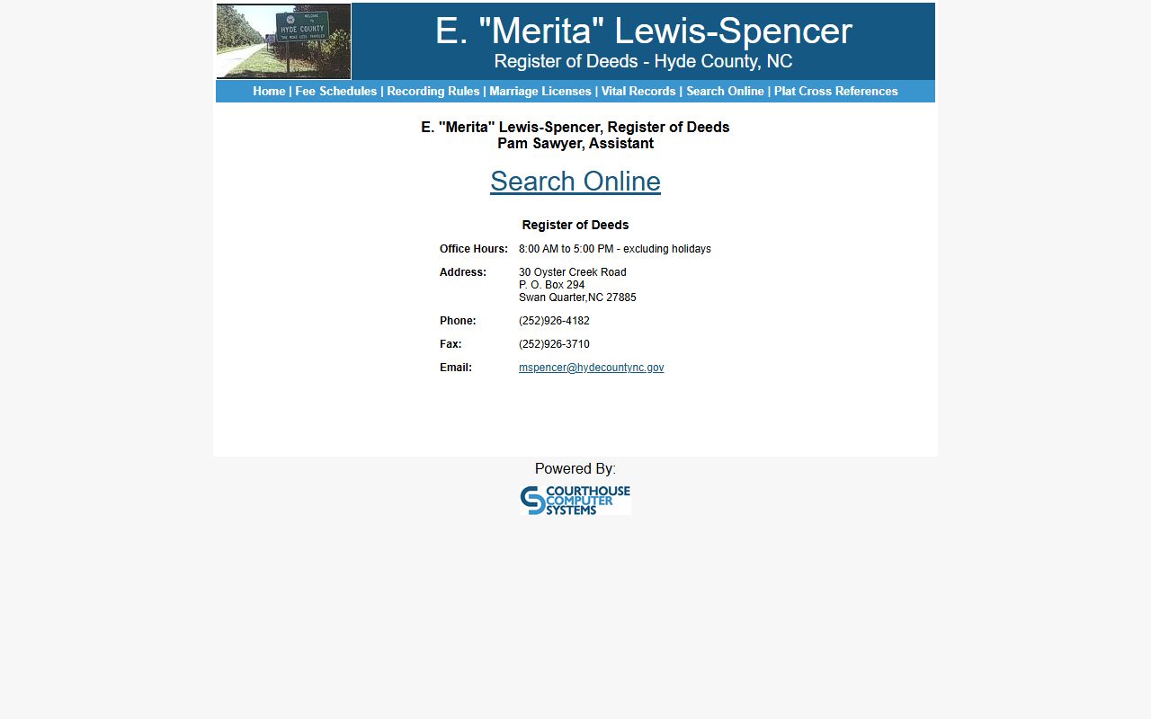Hyde County Register of Deeds online portal for marriage license services