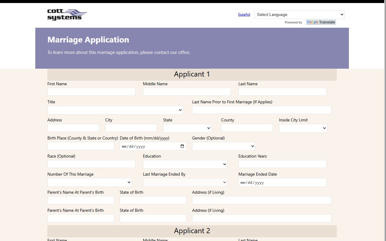 Jackson County online marriage license application form