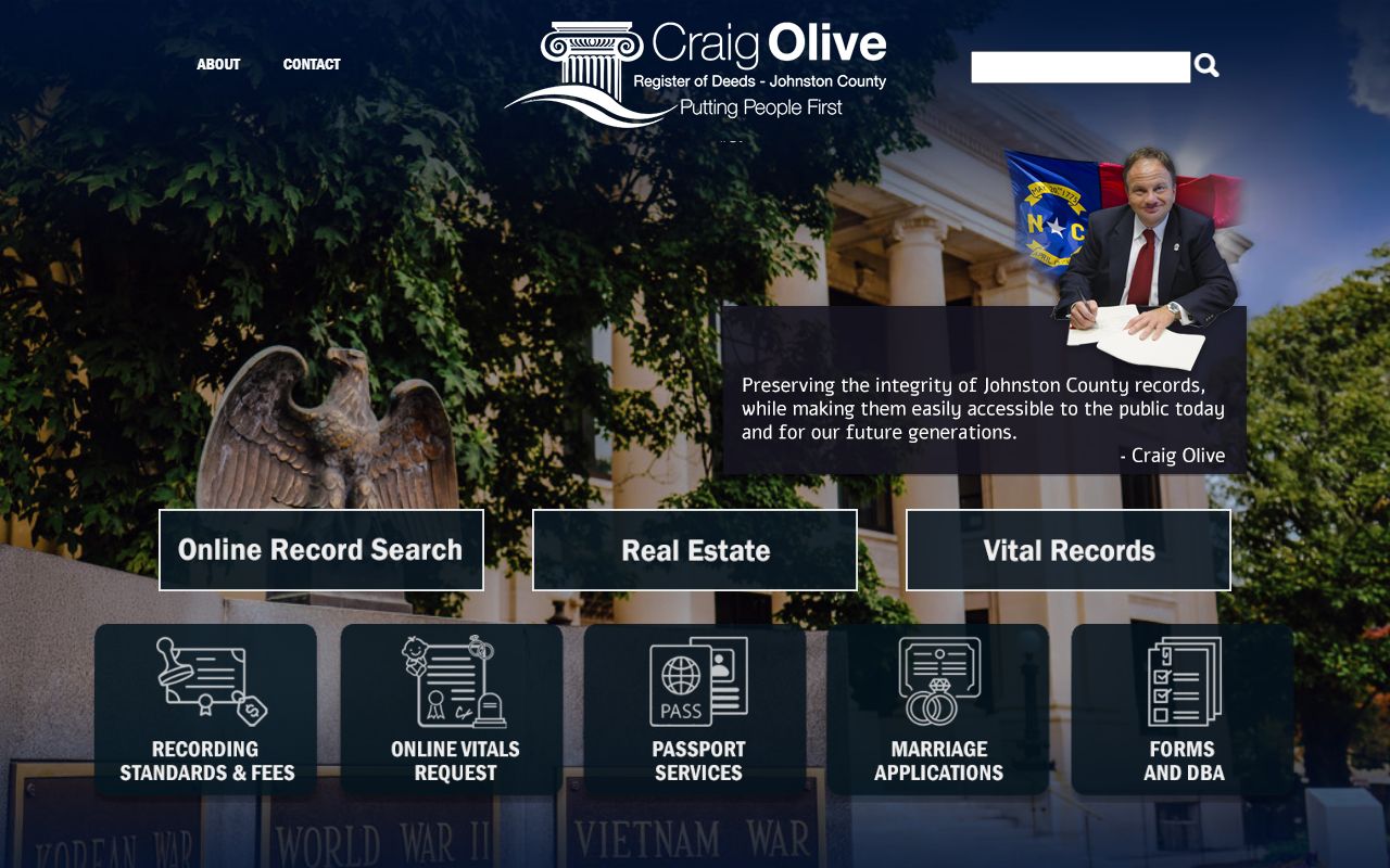 Johnston County Register of Deeds website for marriage license and record services