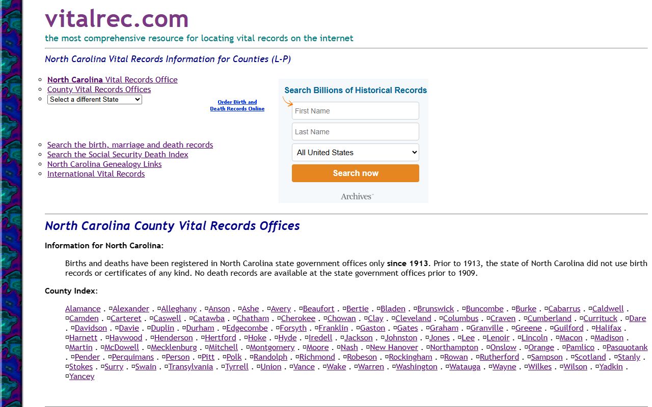 Lee County vital records information page for marriage license searches