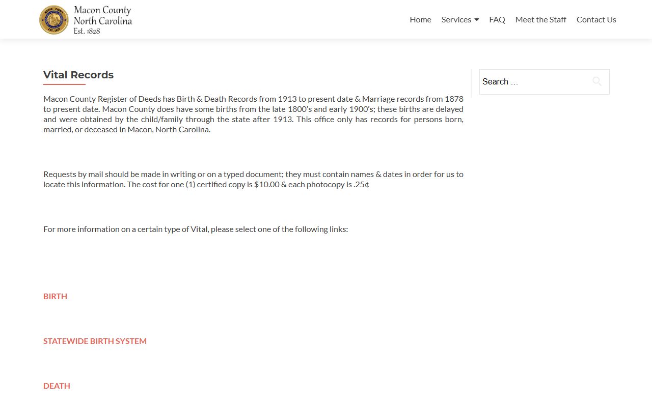 Macon County vital records page for marriage license and other record requests