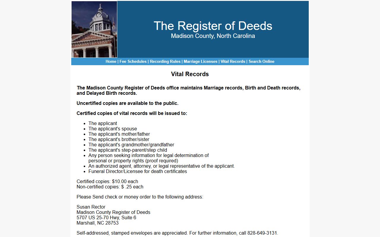 Madison County vital records page for ordering marriage license copies