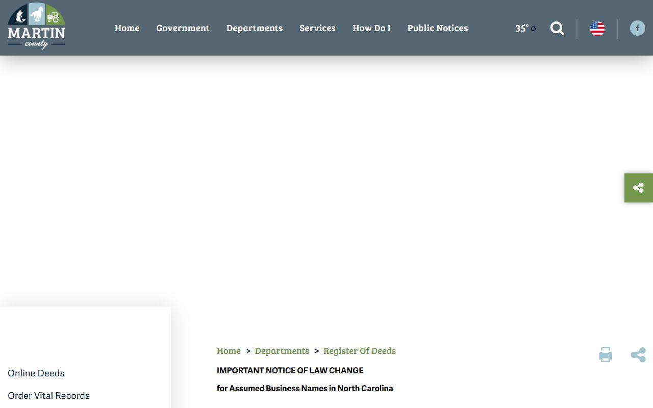 Martin County Register of Deeds website for marriage license services