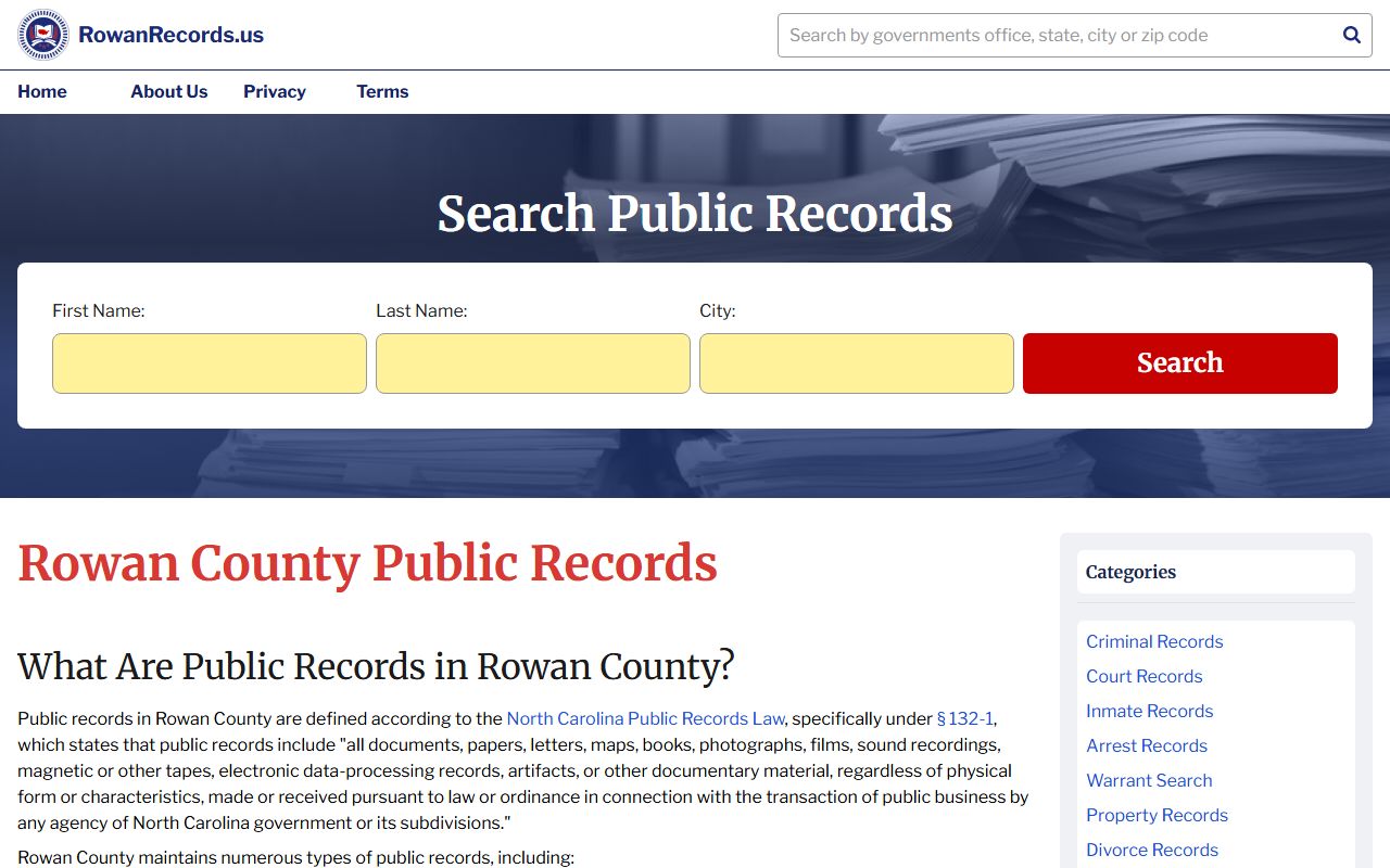 Rowan County public records lookup tool for marriage license and land records