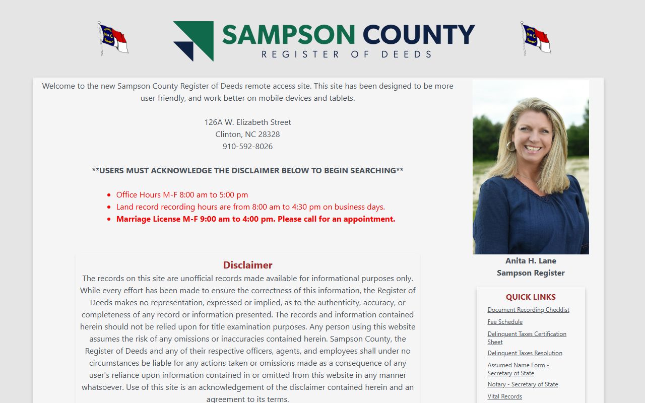 Sampson County online records search portal for marriage license records