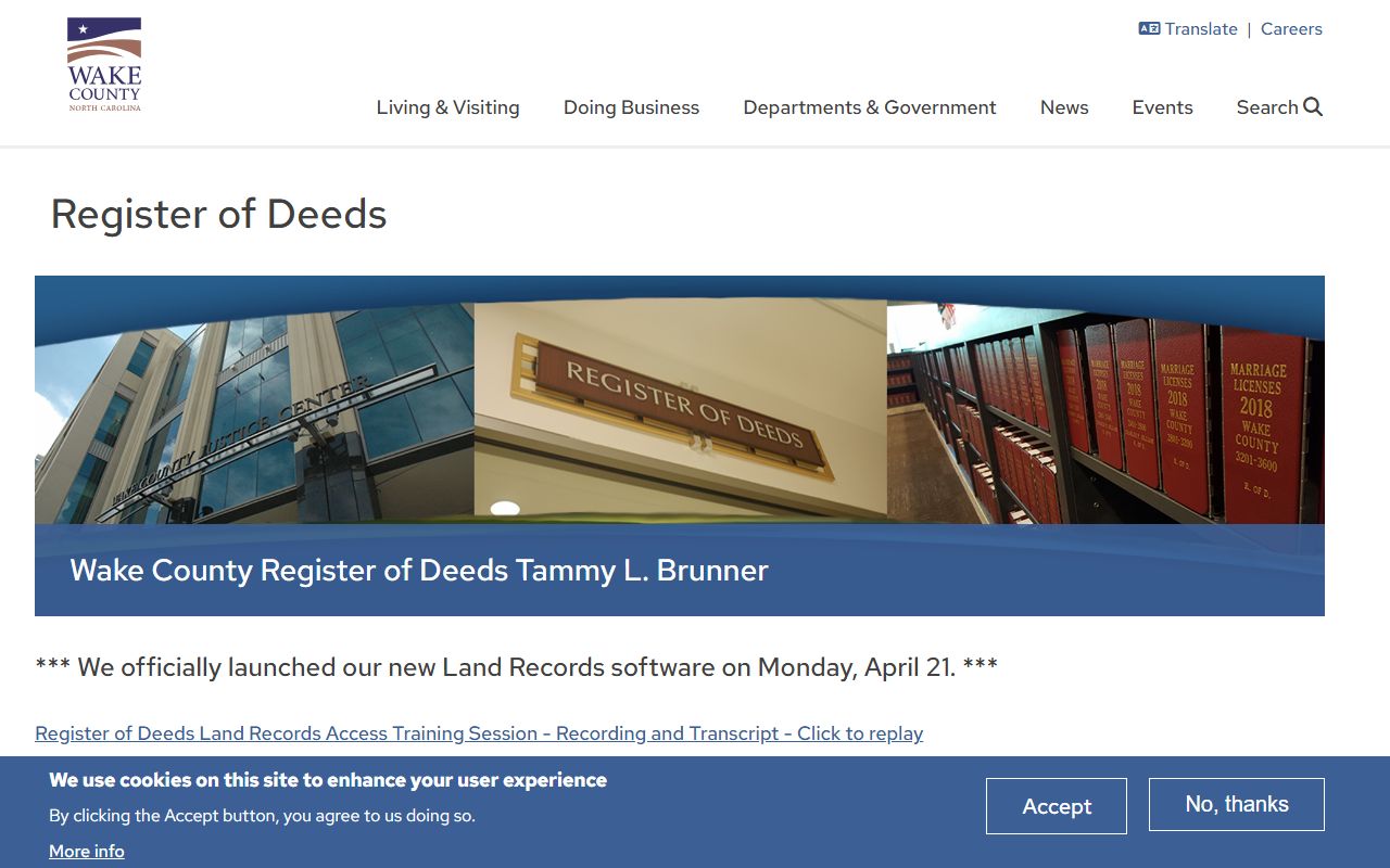 Wake County government Register of Deeds page for marriage license information