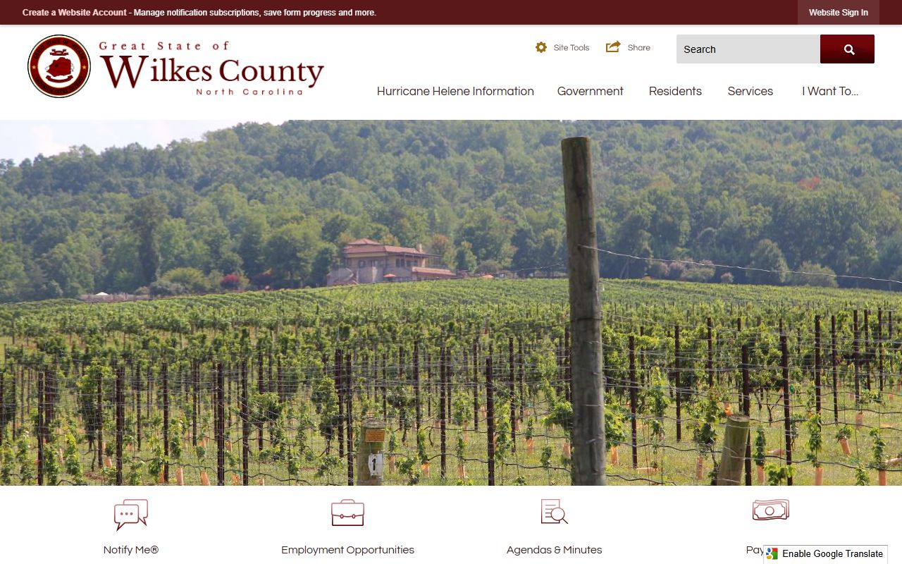 Wilkes County official website for marriage license and Register of Deeds information